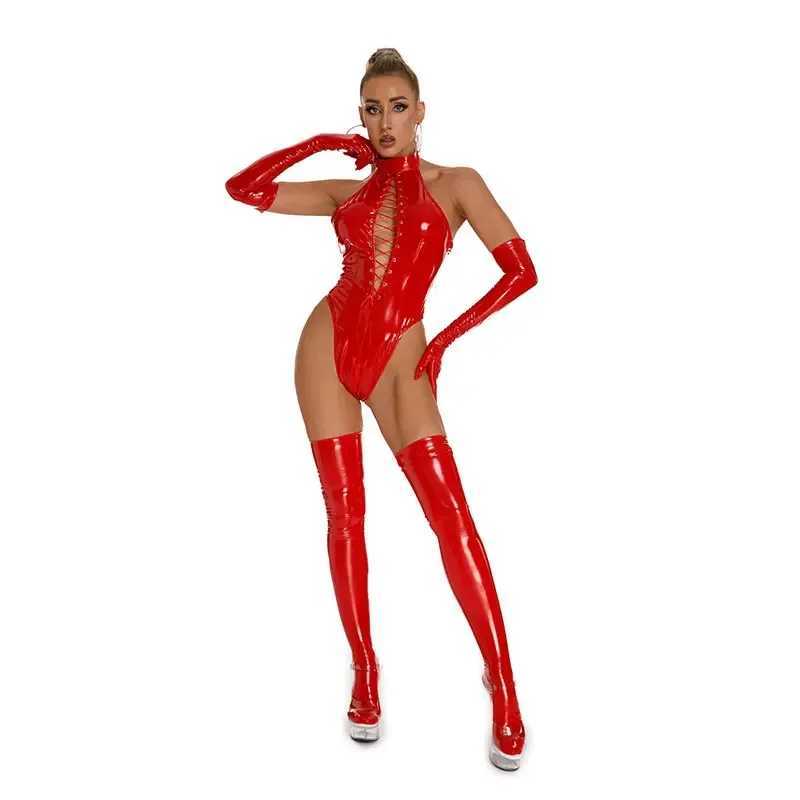Sexy fashion lingerie zipper open crotch leather bodysuit erotic no crotch bodysuit womens shiny latex bound bodysuit W250419