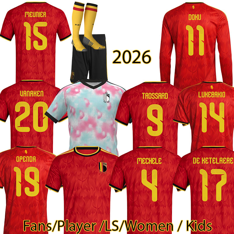 2026 Belgium National Team DE BRUYNE LUKAKU TIELEMAN 25 26 DOKU home DE WINTER ONANA DE WINTER MOREIRA Authentic Belgium CASTAGNE SAELEMAEKERS Football Shirt Kits