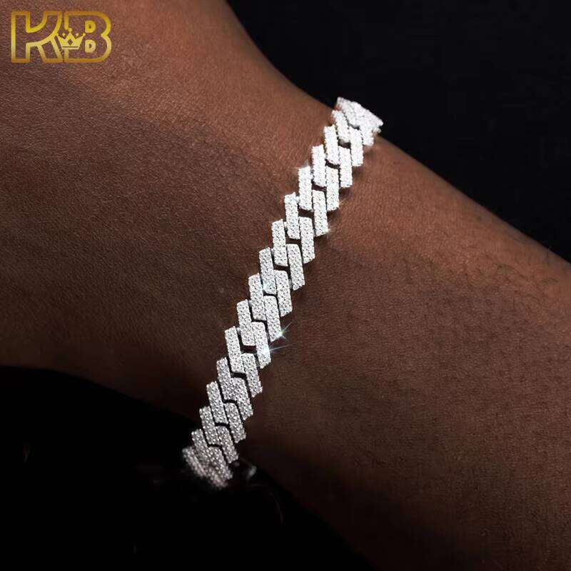 Sterling Sier Cuban Chain Bracelet 6mm-18mm VVS Moissanite Iced White Gold Unisex Hip Hop Jewelry