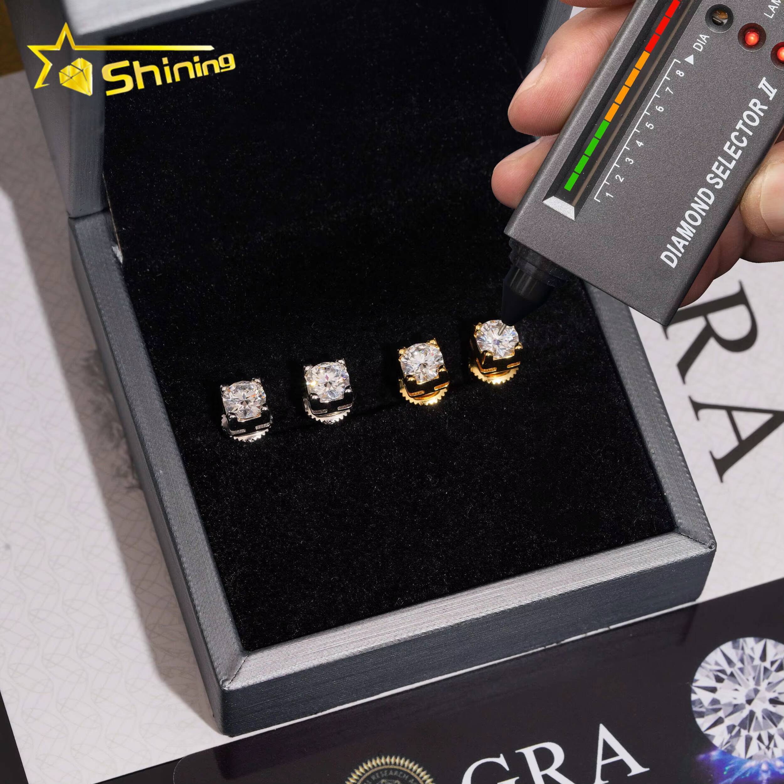 Pass Diamond Tester Screw Back Hip Hop Classic Gold Plated 925 Silver VVS Moissanite Stud Earrings