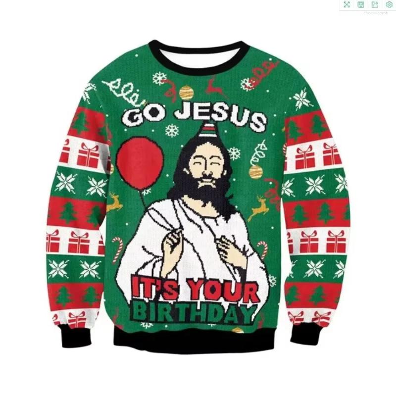 Men's Hoodies Ugly Christmas Sweater For Men Women Funny Cartoon Santa Claus Jesus Graphic Crew Neck Sweatshirt Year Holiday Pullover Tops - view 7