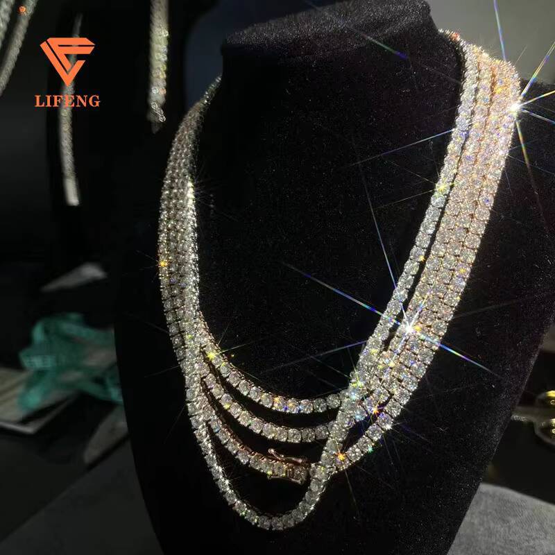 6mm Luxury Classic Hot Sale Moissanite Tennis Chain Tennis Necklace S925 Silver Tennis Chain Hip Hop Mens Moissanite Chain