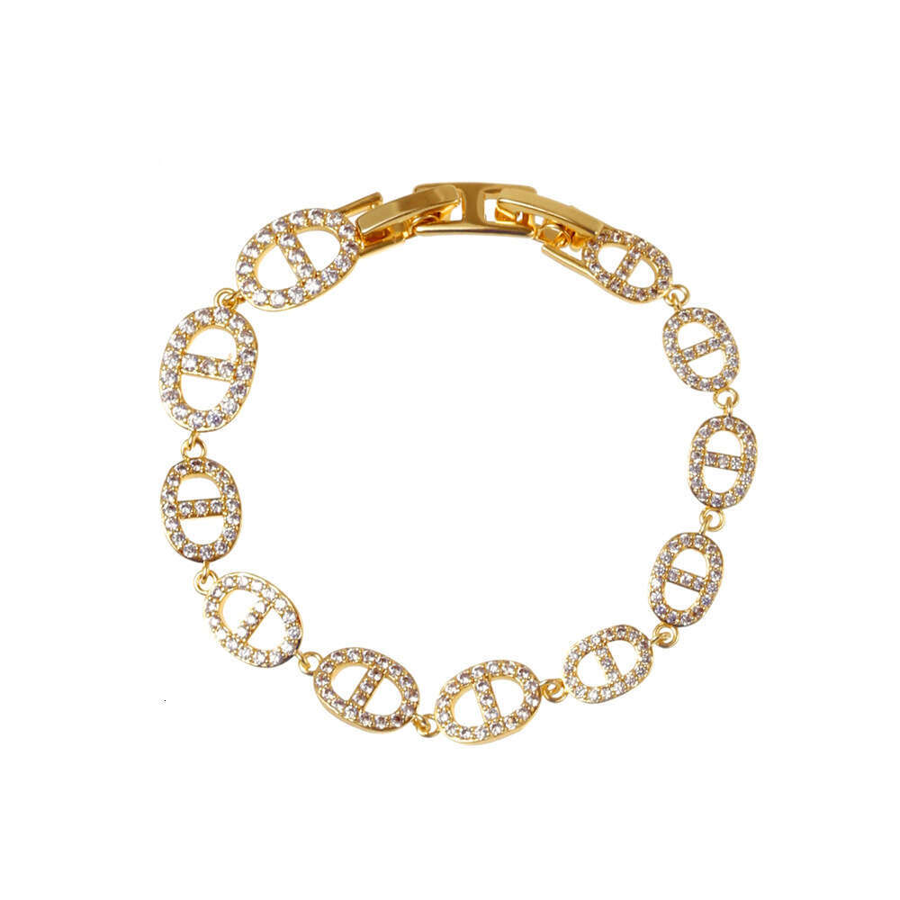 Elegant Luxurious Exquisite Pig Nose Spliced Zircon Real Gold Plated Temperament High-end Fashion Bracelet for Women