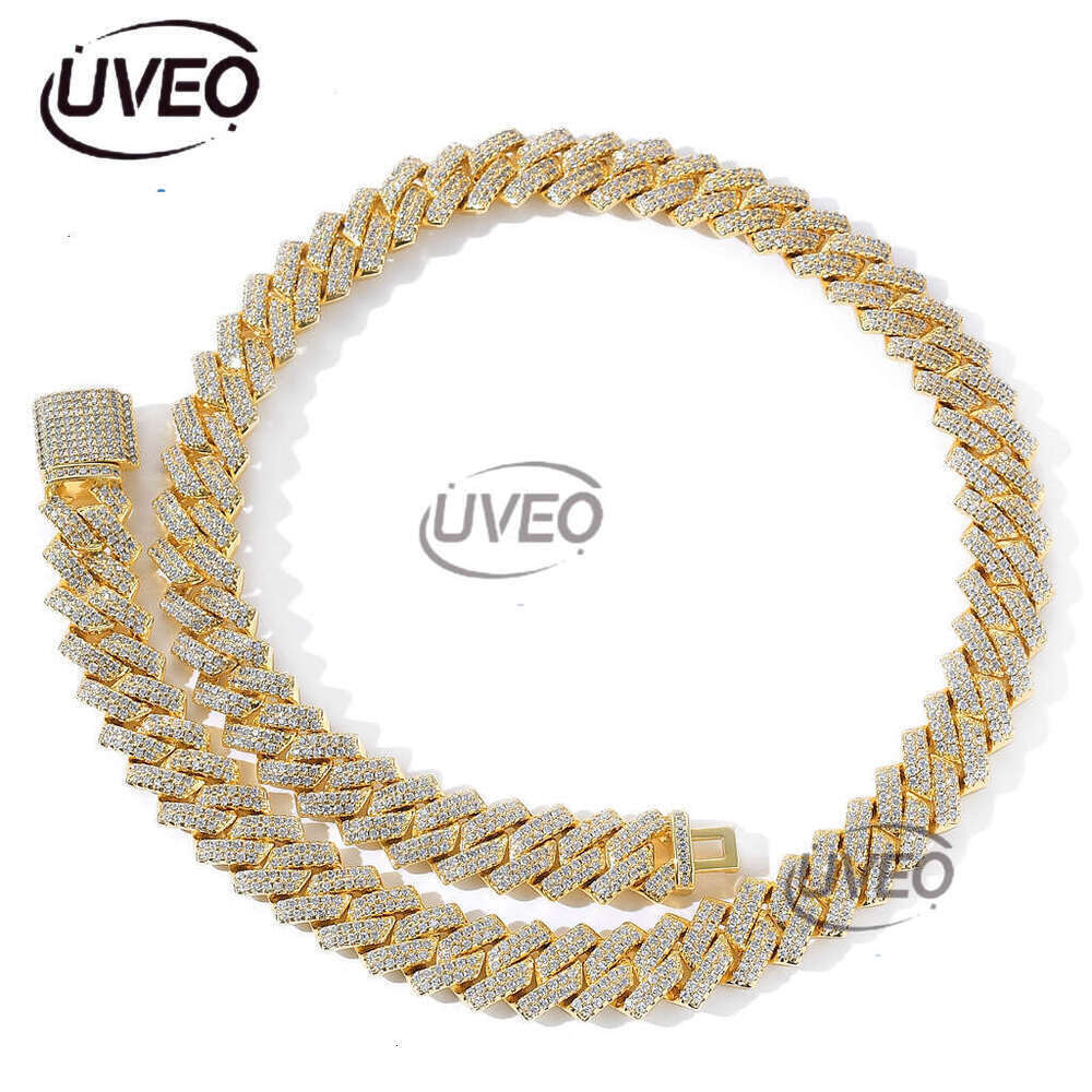Luxury Designer 14mm Diameter Cuban Men's Necklace Gold Silver Pink double row Ice out VVS Moissanite Hip Hop collarbone chain with free shipping