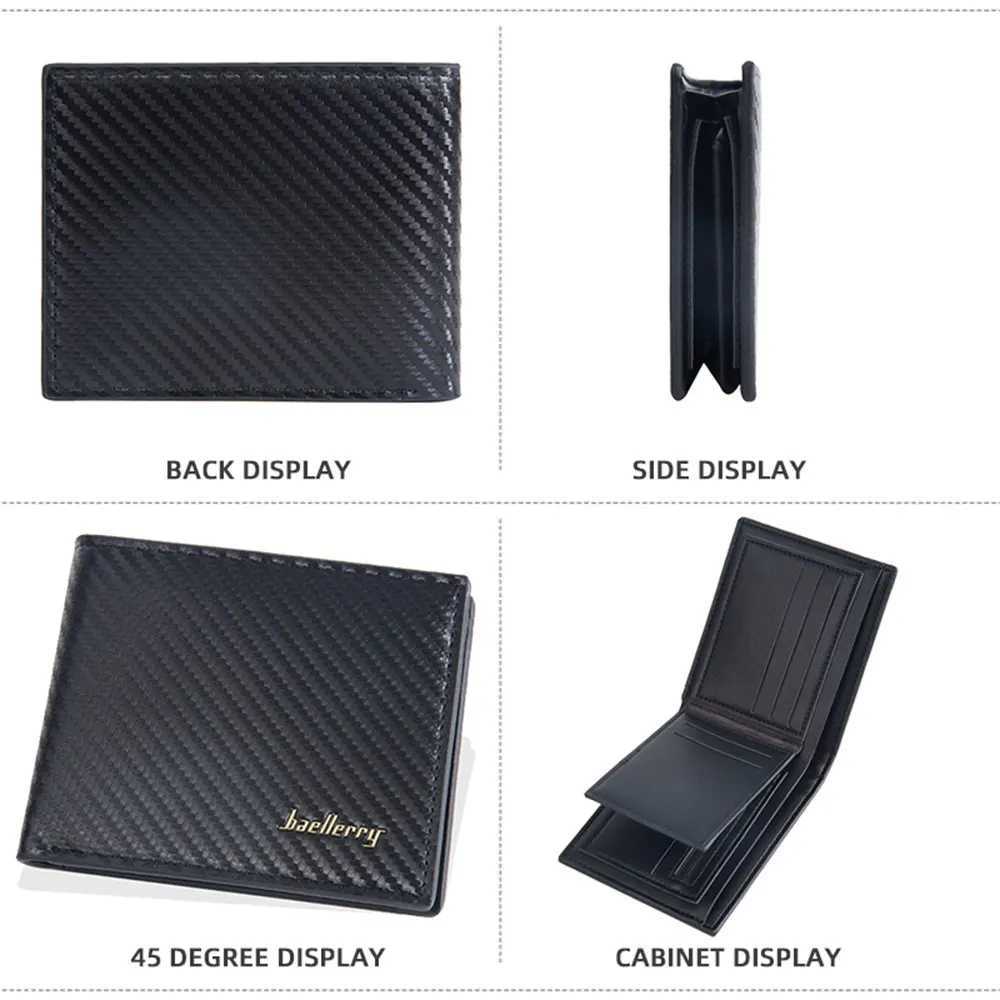 Baellerry New Men Short Wallets Carbon Fiber Card Holder Zipper Male Purses High Quality Coin Pocket Mens WalletT251119