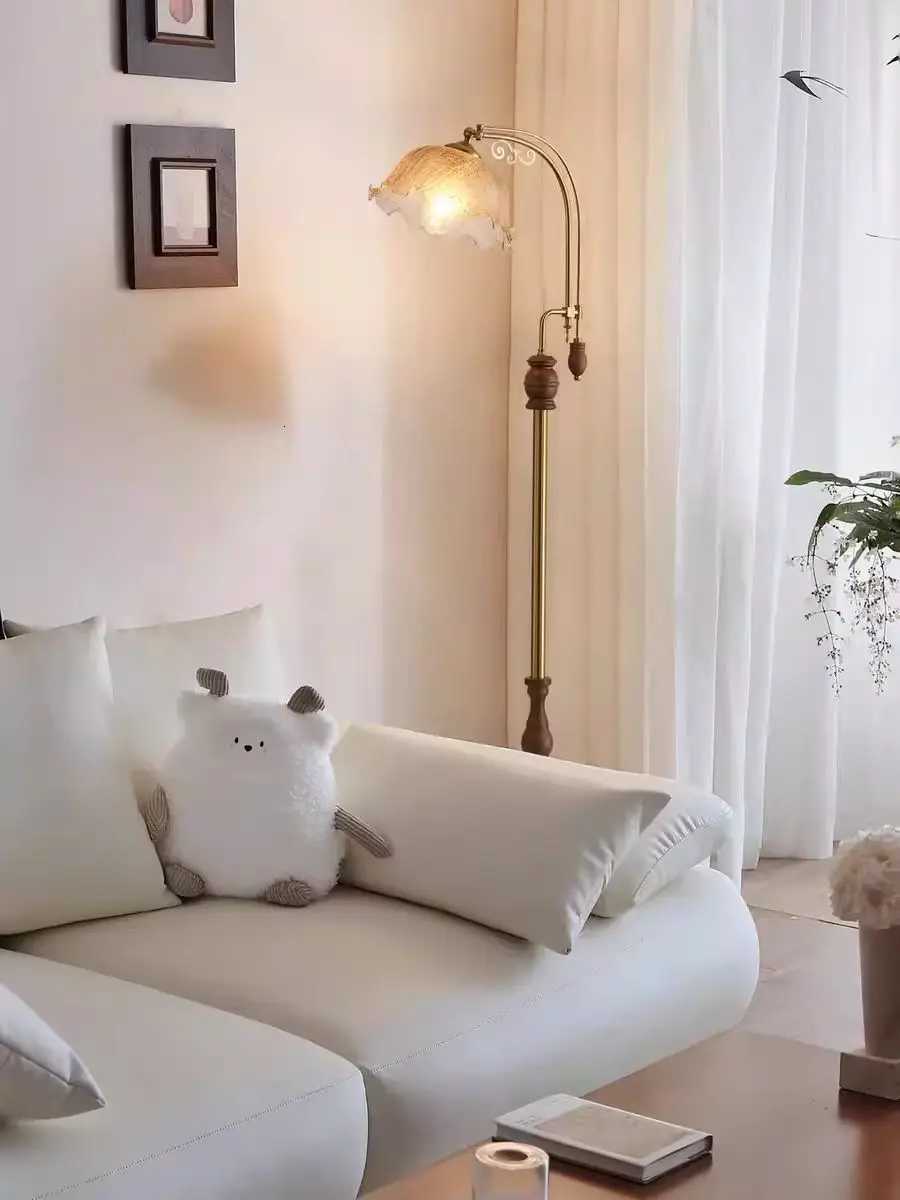 French vintage walnut floor lamp living room sofa ambiance lamp wabi sabi style bedroom bedside standing table lamp M251119