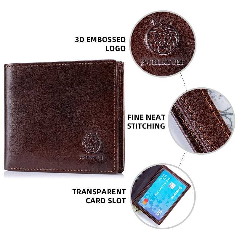 Genuine Leather Wallet for Men 9 Cards Mens Wallet Bifold Rfid Blocking with 2 ID Windows Card Holder WalletT251119