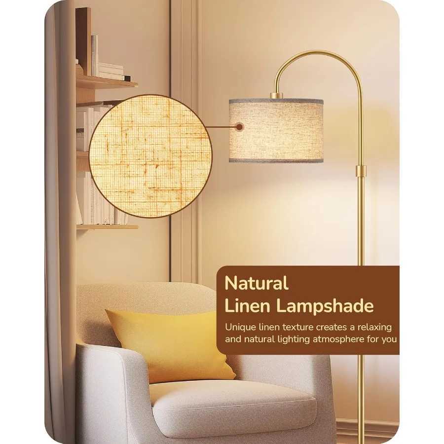 Modern Arc Floor Lamp with Remote Dimmable Feature in Gold Finish Adjustable Color Temperatures from 3000K to 6500K Tall Pole D M251119