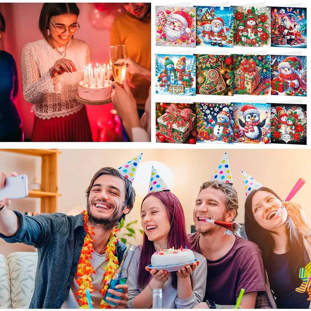 12pcs Rhinestone Art Christmas Cards Christmas Tree Card Colorful Christmas Greeting Cards Happy Holiday Cards Versatile Seasons G251119