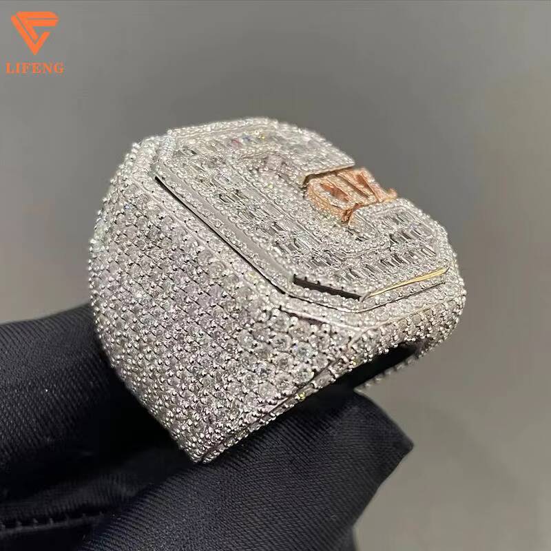 Luxury Custom Ring Baguette Cut Moissanite Hip Hop Solid 925 Silver Moissanite RIng Iced Out Cross Ring Fine Jewelry