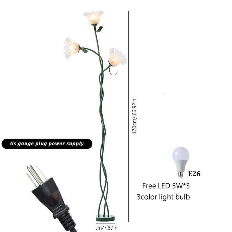 French 3 Head White Acrylic Lily LED Dimmable Floor Lamp Foot Switch Restaurant Study Kitchen Living Room Bedroom Standing Light M251119
