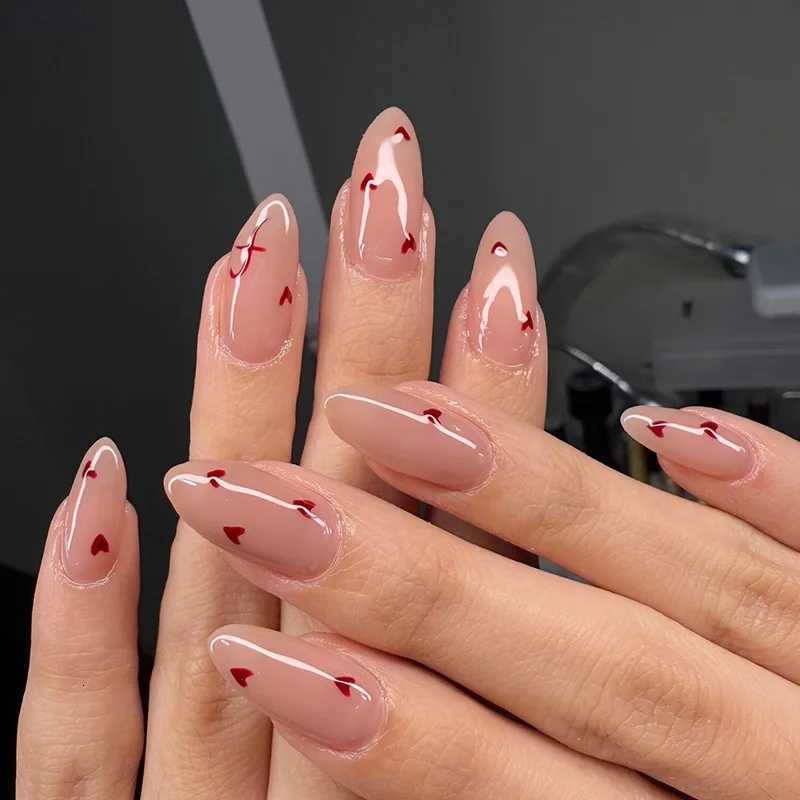 24Pcs Simple White Polka Dot Design False Nails Press on Mid-length Almond Fake Nails Round Head Wearable Full Cover Nails TipsT251118T251119