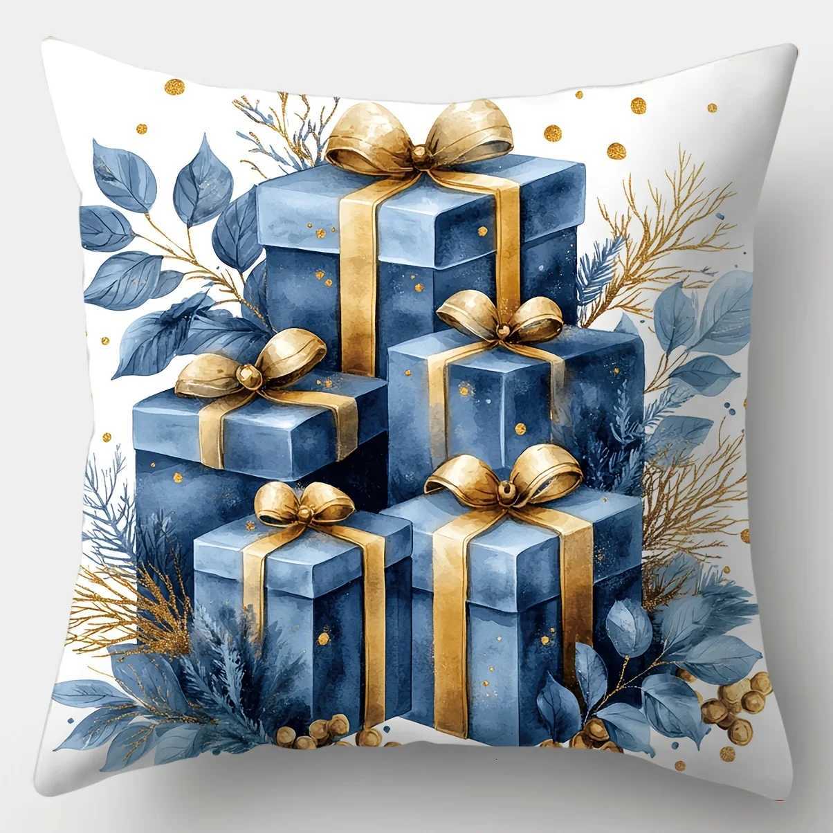 4pcs Holiday Christmas Covers Modern Blue Winter Night Design Stylish Decor for Living Room SofaM251119