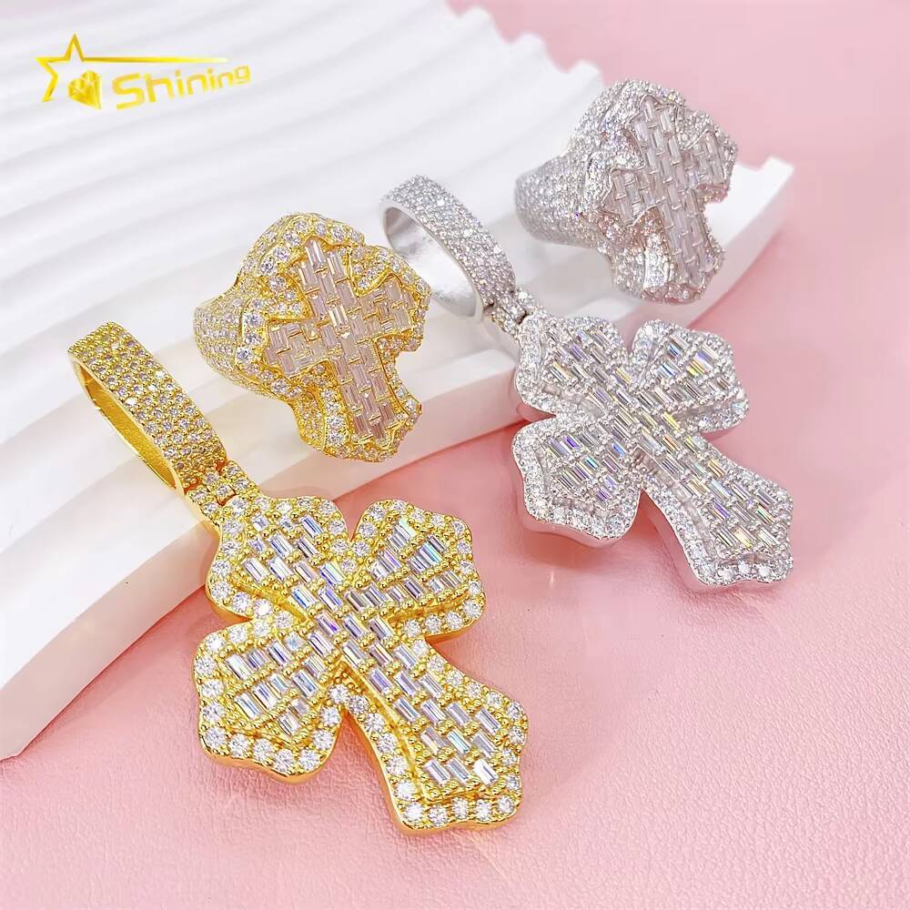 New Design Silver 925 VVS Moissanite Hip Hop Iced Out Fine Jewelry Necklace Men Pendant Cross Pendants With Cross Ring