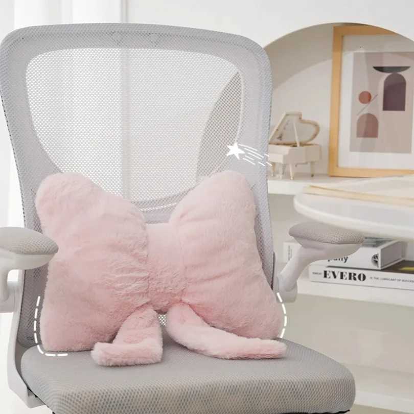 Pink bow ribbon couch imitation rabbit fur comfortable car seat cushion ins style simple all-match back cushionM251119