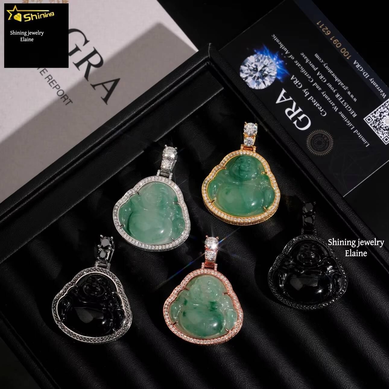 Luxury Sterling Silver 925 Iced Out D Color VVS Moissanite Diamond Moissanite Hip Hop Custom Green Jade Buddha Pendant