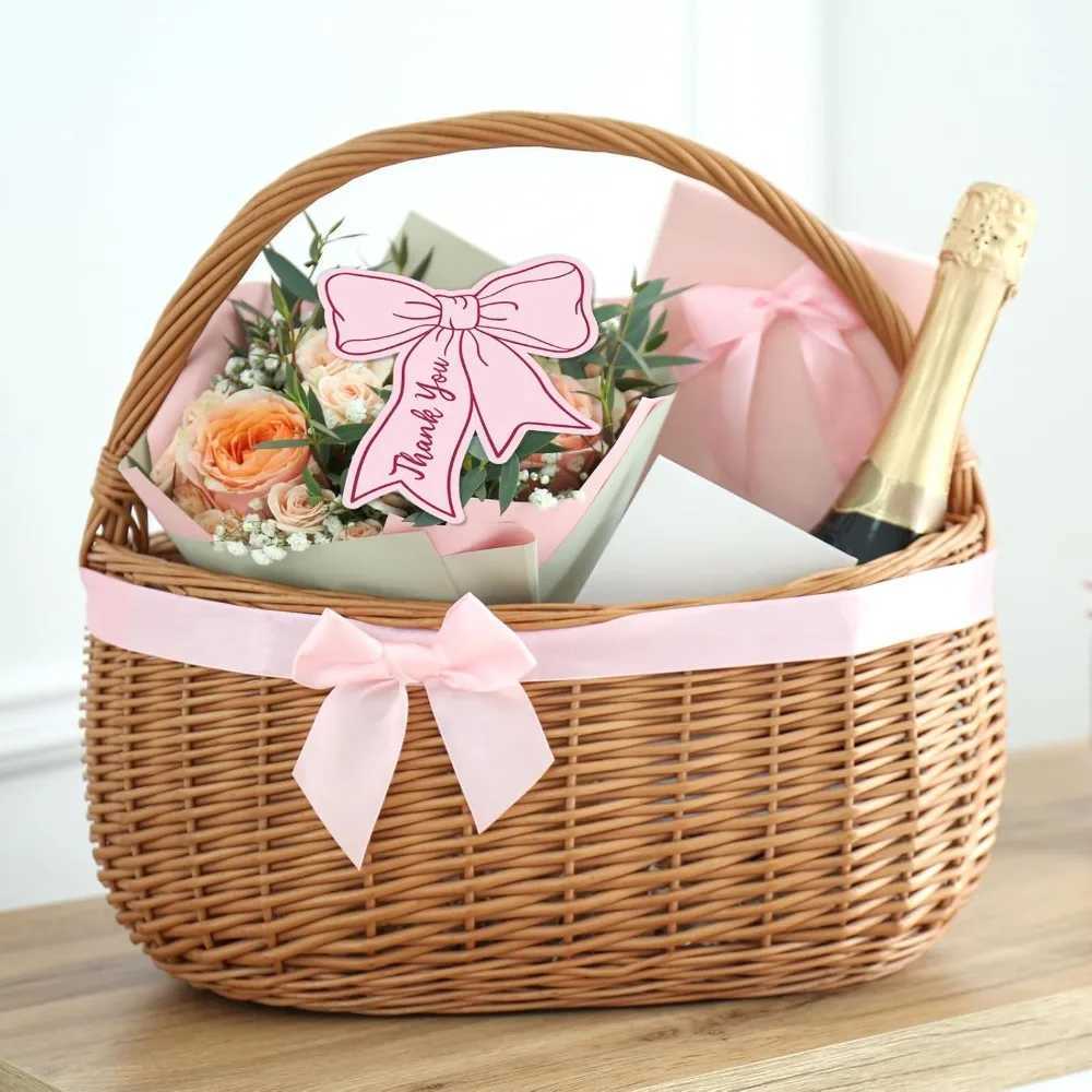 10/25/50pcs Pink Bow DIY Handwritten Family Party Gift Card Child Birthday Gift Card Restaurant Business Mini Thank You Card G251119