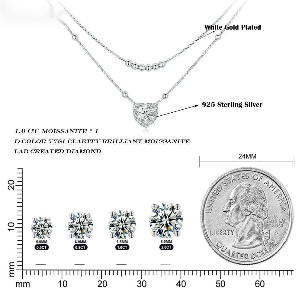Bamoer Sterg Sier Halo Heart Moissanite Pendant Double-layer Necklace for Women Valentine's Day Gift
