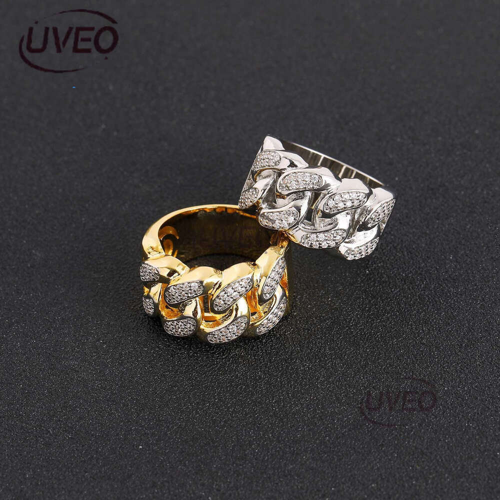 Luxury designer Cuban chain sterling silver gold plated ice out of VVS Moissanite men women's hip Hop hollow ring
