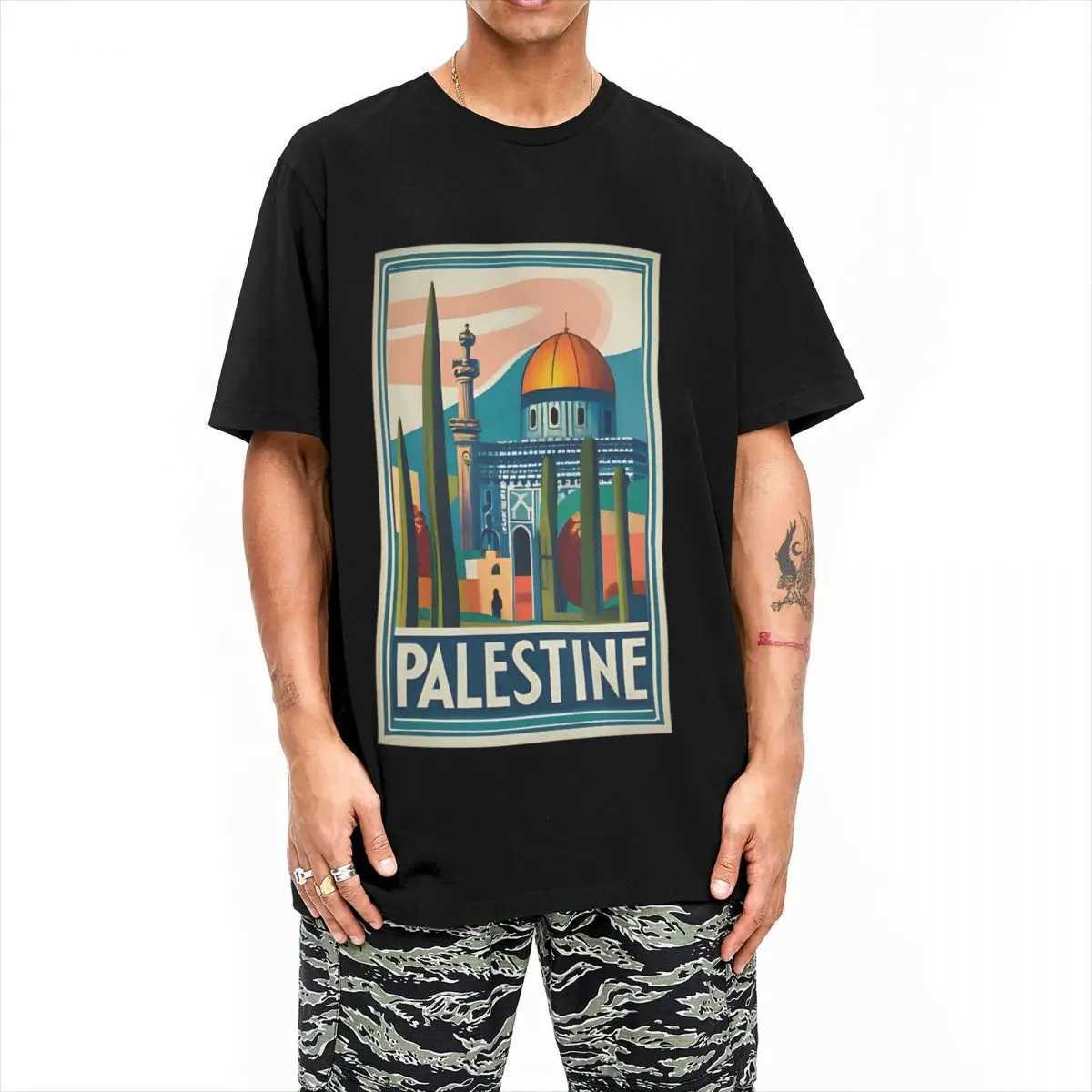 Couple T-shirt Retro Palestine Jerusalem Peace T-shirt Casual Summer T-shirt Aesthetic Printed Cotton Top Gift CreativityW250419