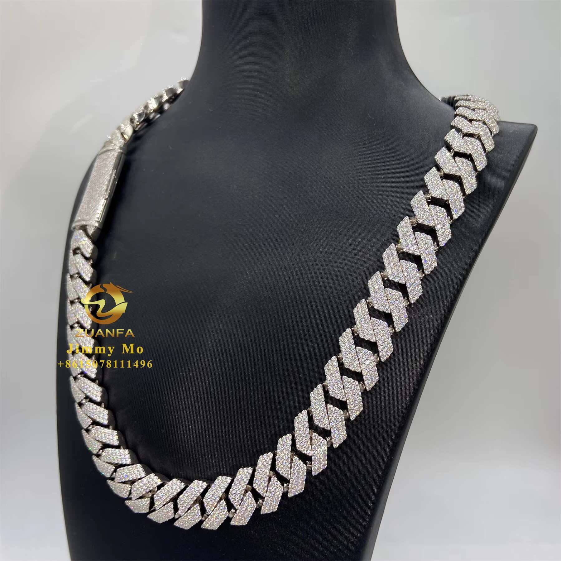 Stylish Pass Diamond Tester 925 Sterling Silver 15mm 3 Rows Iced Out Jewelry Hip Hop VVS1 Moissanite Diamond Cuban Link Chain