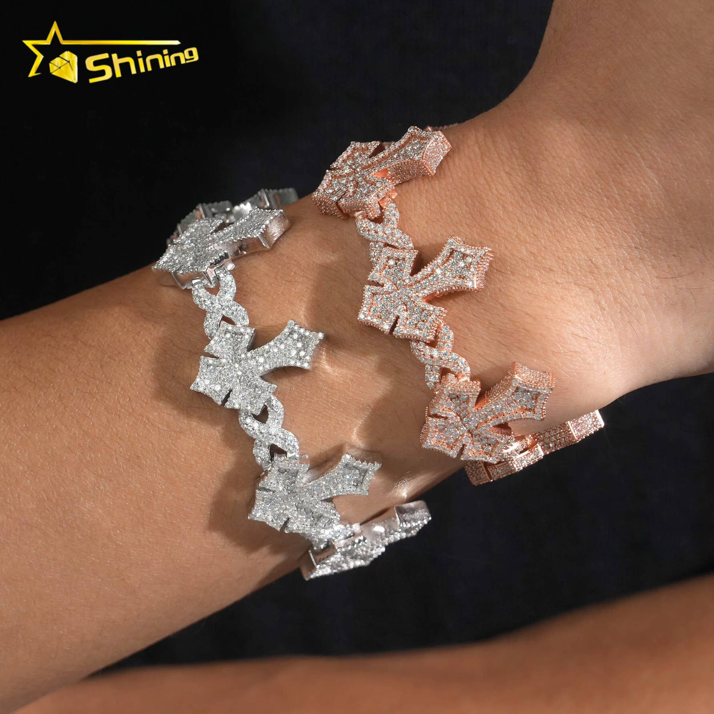 Hip Hop Jewelry GRA Certificated Cross Moissanite Cuban Link Bracelet Custom Iced Out 925 Silver Bracelet for Men