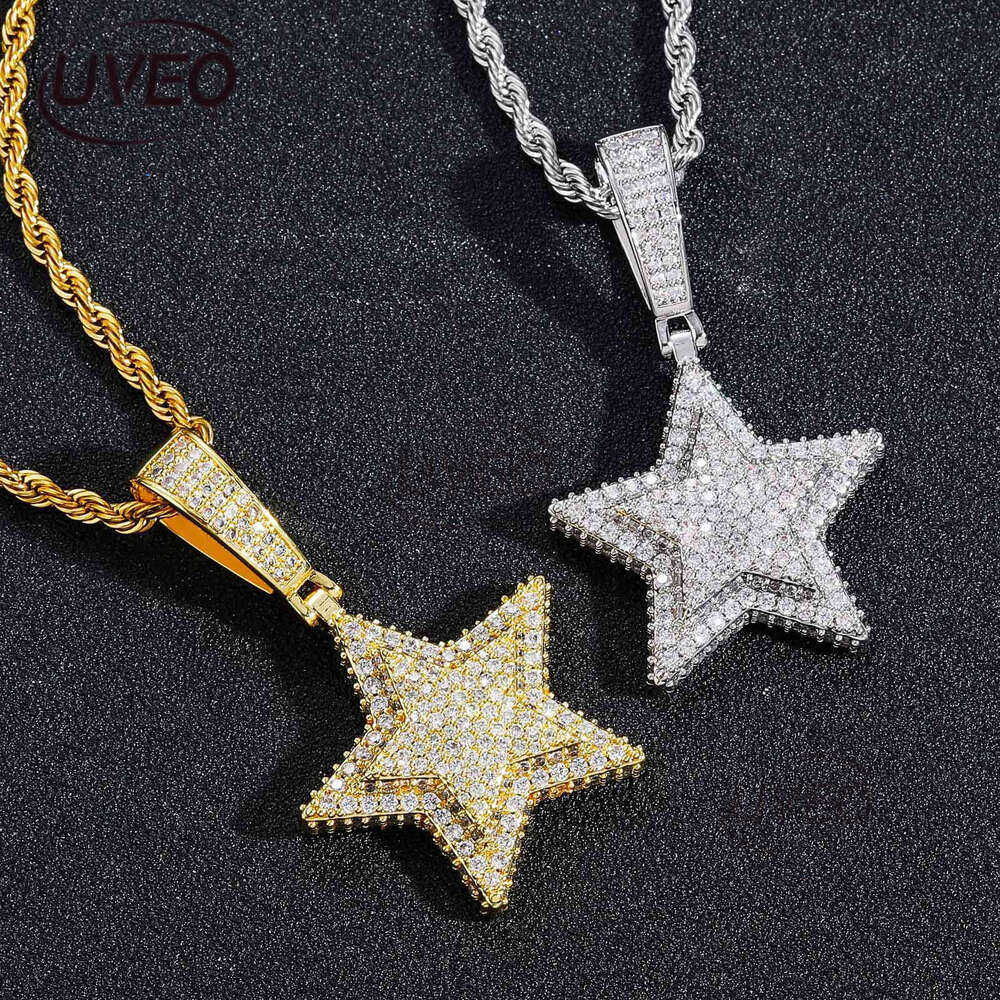 Luxury designer Hip Hop Necklace, Double Pentacle Pendant, Solid Ice out VVS Moissanite Pendant Hip Hop Necklace for men and women with free shipping