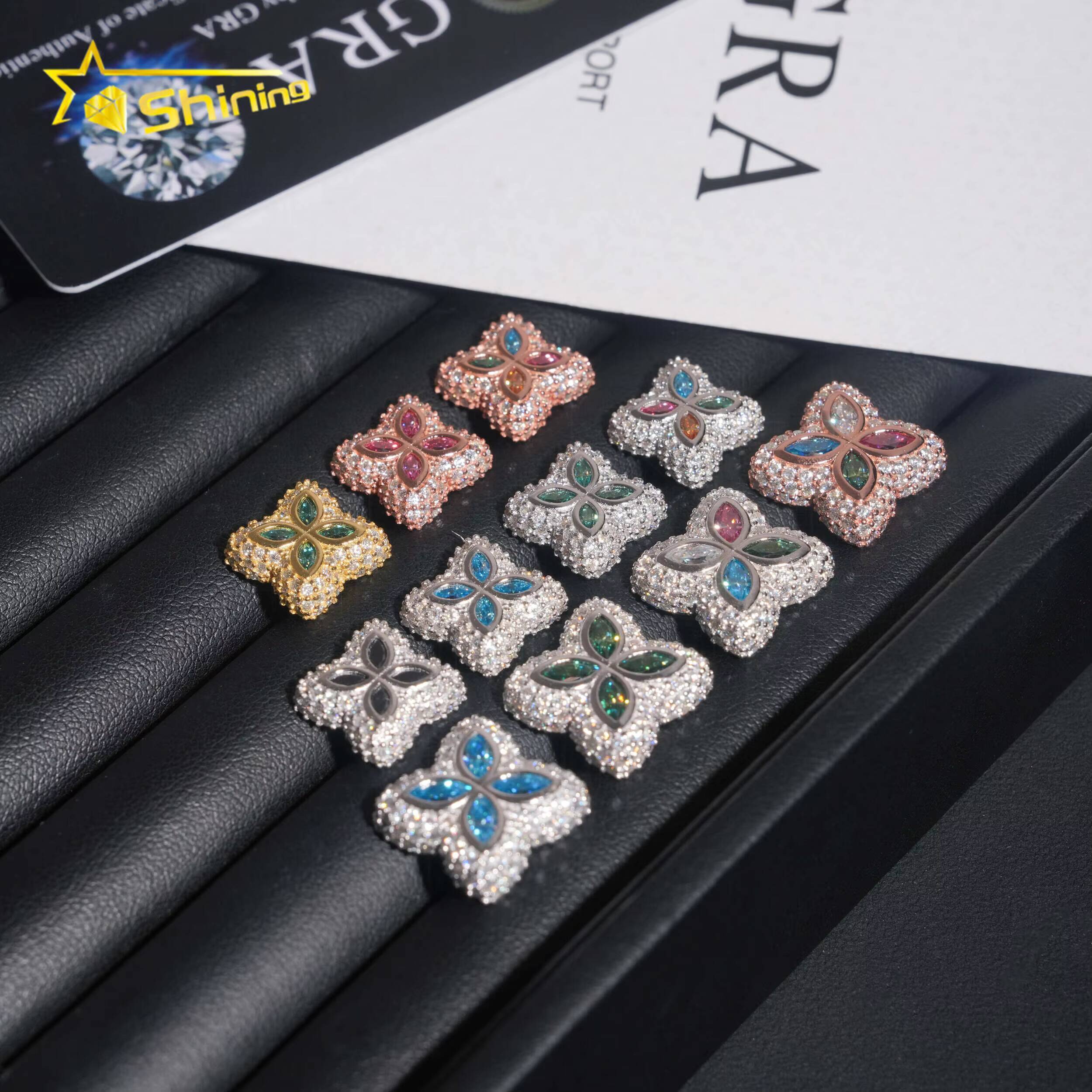 Hot Sale Trendy 15mm Flower Screw Back Stud Earrings 925 Silver Gold Plated Colorful Moissanite Pass Diamond Tester Earring