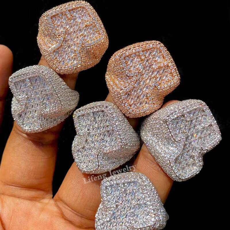 Lifeng Jewelry Customization Available Hip Hop Rings Iced Out 925 Silver Jewelry Gold Plated Men Engagement Moissanite Rings