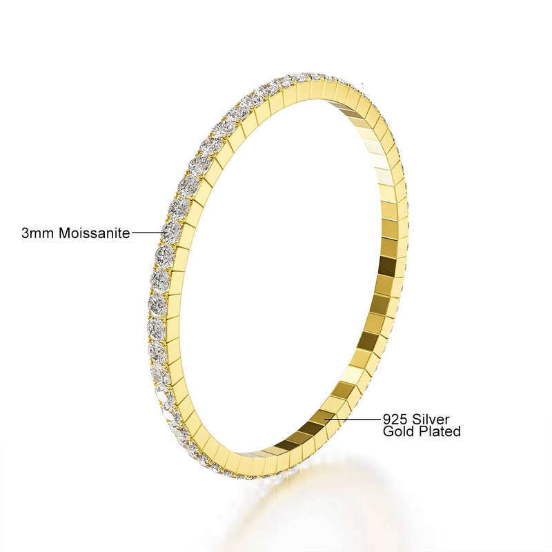 Stretchable VVS Moissanite Tennis Bracelet for Women and Men Gold Plated Sterling Sier Bijoux
