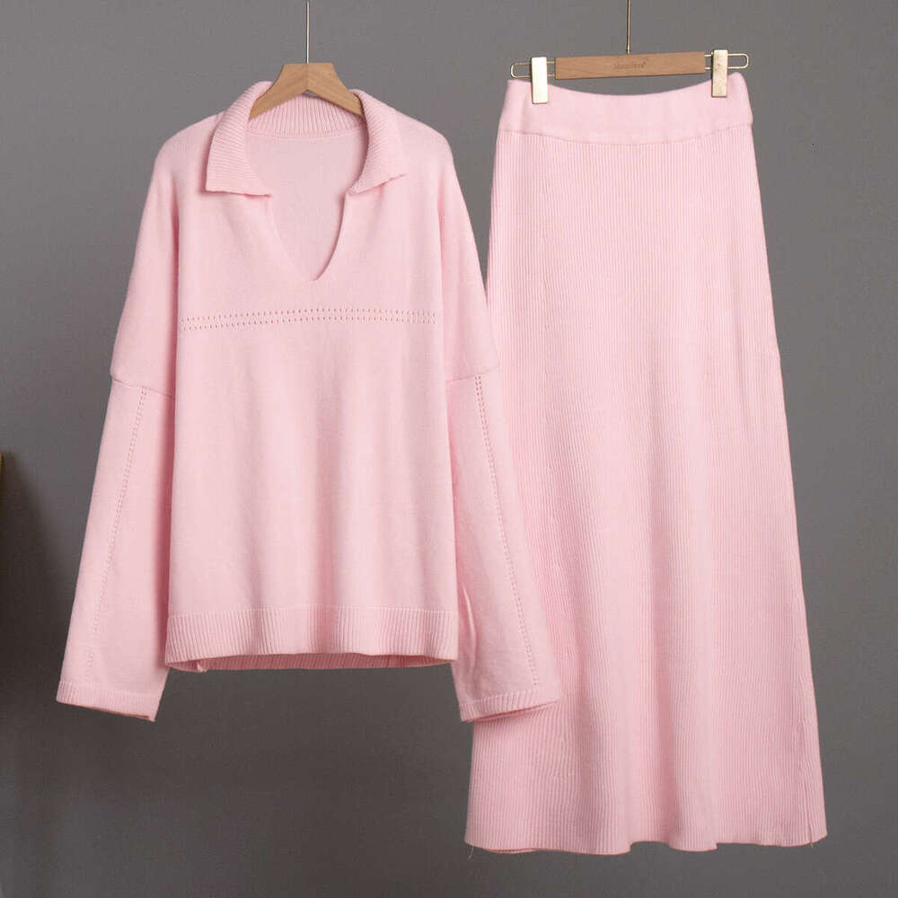 hoodie Mmwomen's Wear Knitted Suit Winter New Fashionable And Simple Style V-Neck Knitted Sweater Skirt Set jacket