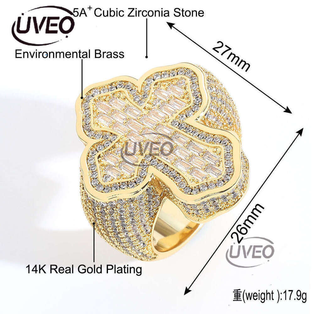 Hip hop personalized Cross micro-inlaid T-ice out VVS Moissanite Men's ring Free delivery
