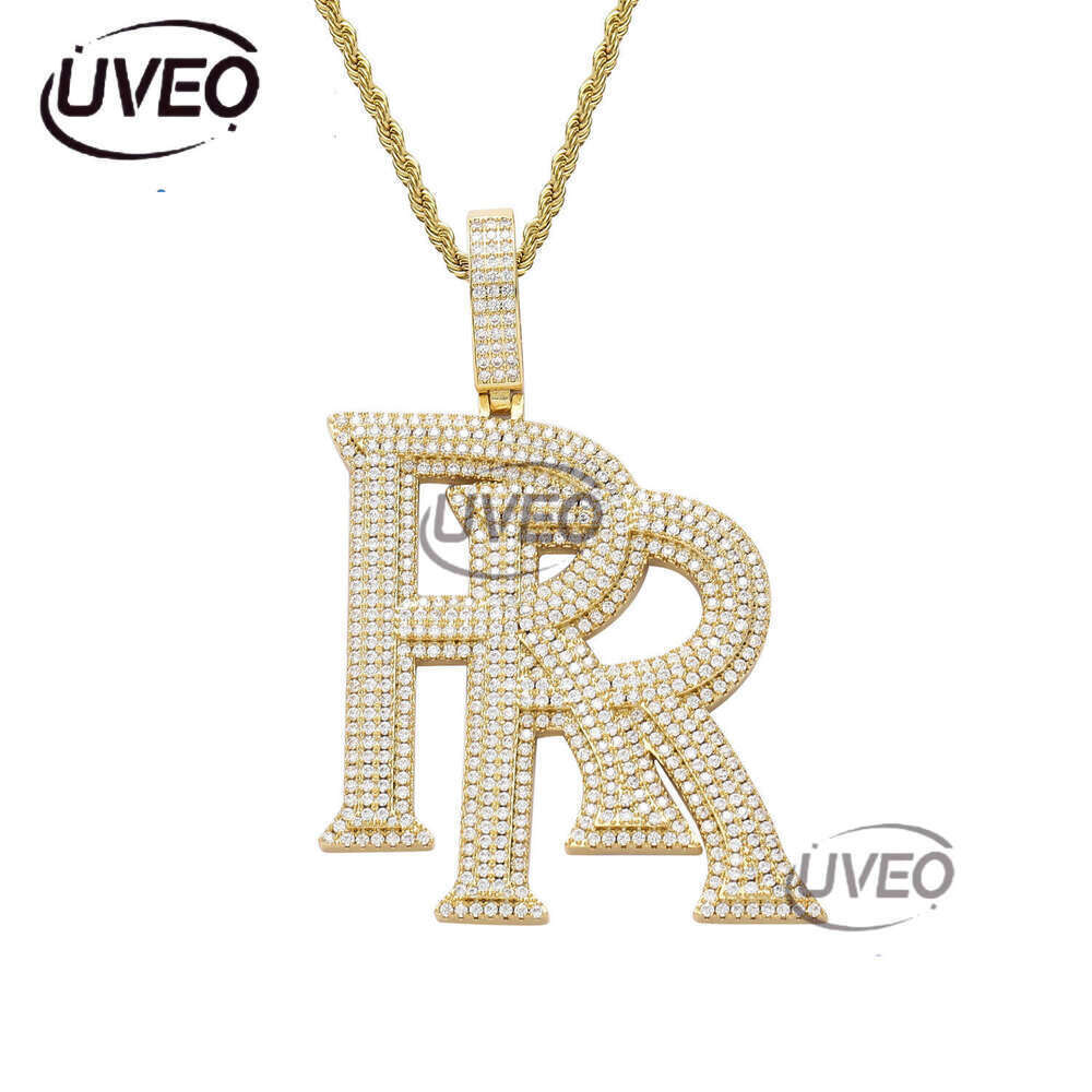 Luxury designer Double R Pendant Sterling Silver Gold Plated Ice out VVS Moissanite Pendant Hip Hop Men Women's Letter Necklace Cuban Chain Free 