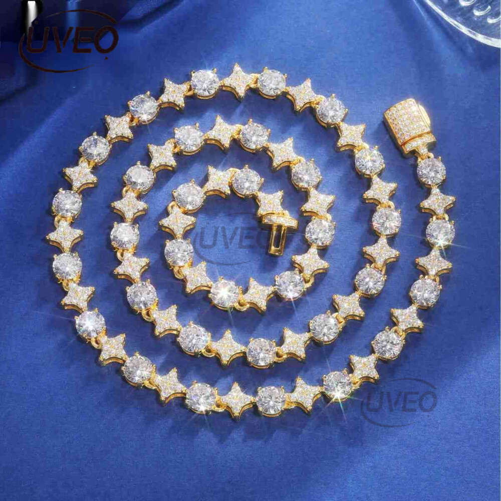 Sterg Sier Star Round Moissanite Tennis Chain Necklace New Design Hip Hop Couple Fine Jewelry Femme For Valentine