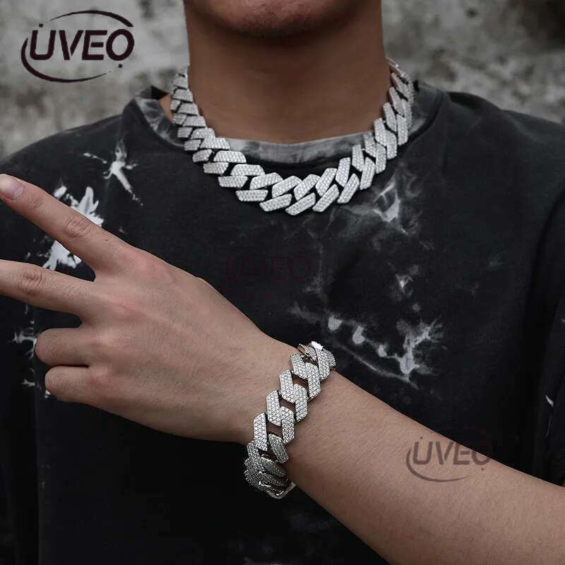 2025 bracelet designer jewelry moissanite chain cuban k High Quality 3 Rows VVS Moissanite Dia Chain White Rose Gold Plated Hip-hop chains for men nec