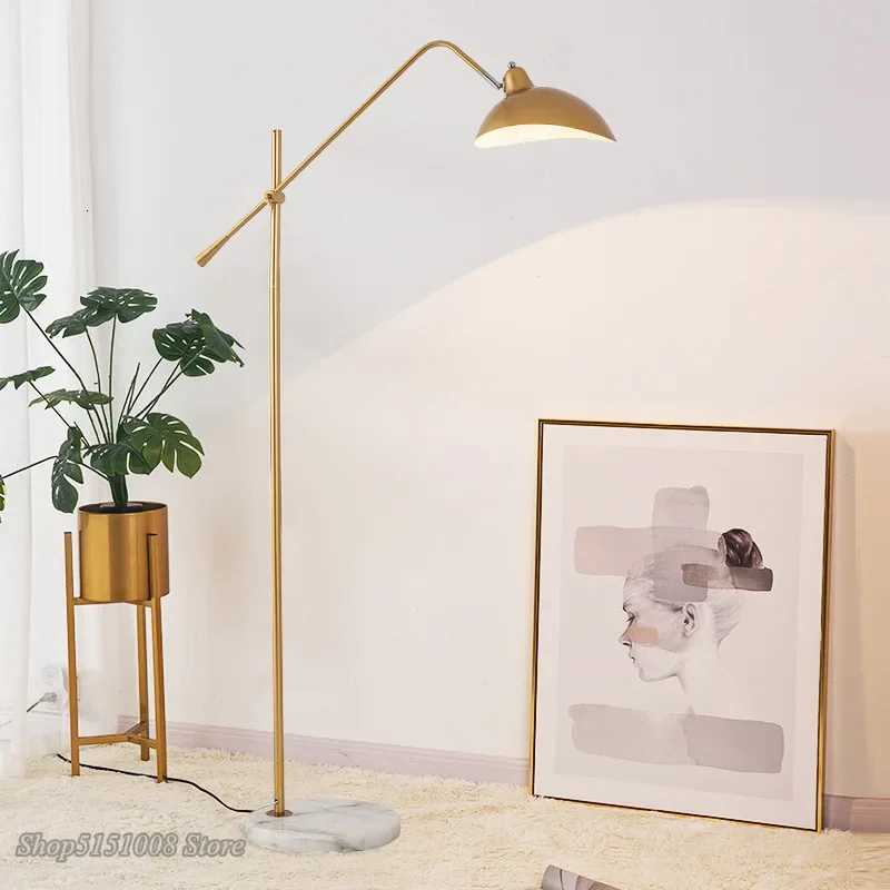 Nordic Simple Gold Floor Lamps Marble Base Standing Lamp Adjustable Length Floor Light Foyer Living Room Stand Lamp E27 Fixtures M251119