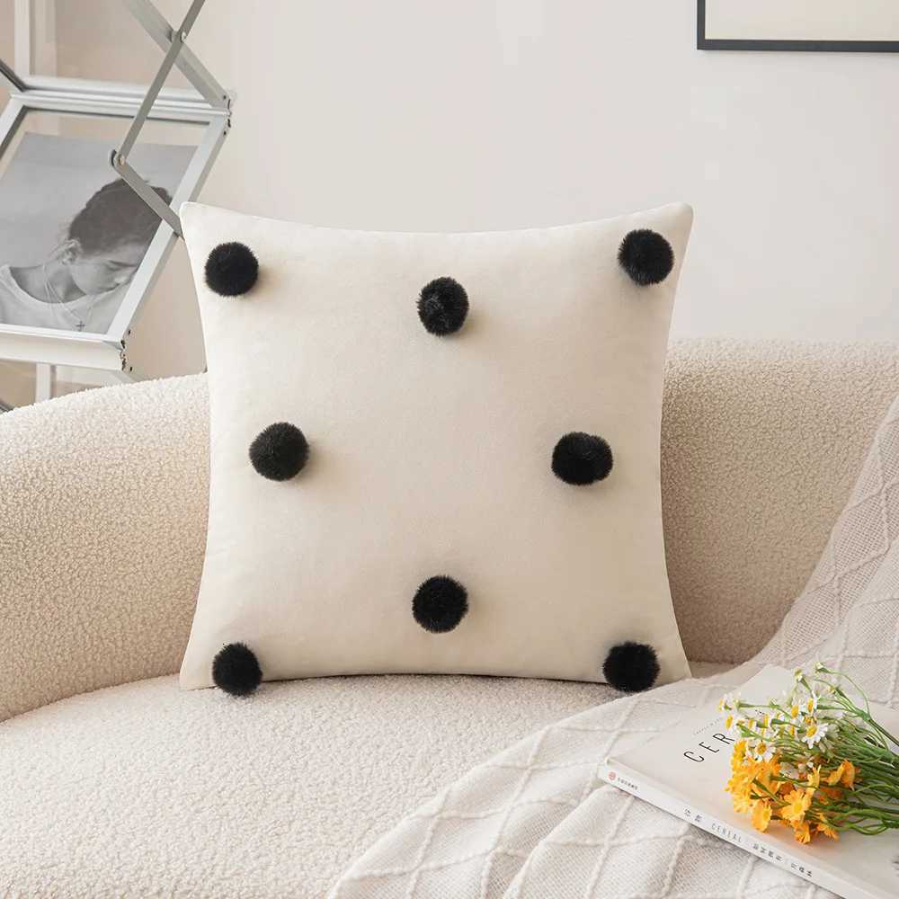 45x45cm Seashell Simple Throw Cover Black and White Velvet Cushion Cover Polka Dot case for Couch Sofa Home DecorM251119