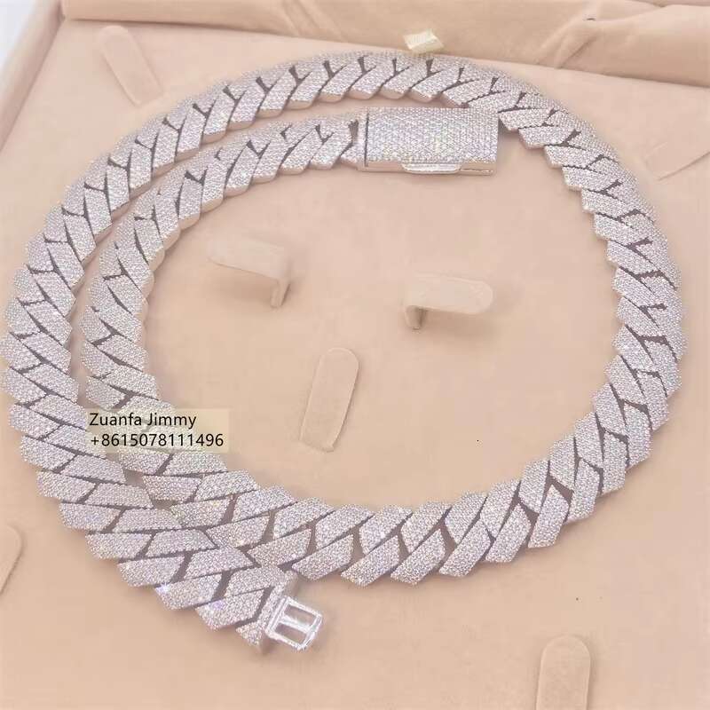 Pass Diamond Tester 18mm 4Row VVS1 Moissanite Hip Hop Style Jewelry Miami Cuban Link Chain