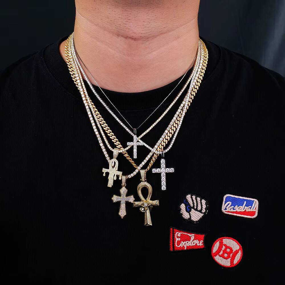 Mens Hip Hop Fine Jewelry 925 Sterling Silver Iced Out Custom Gra Vvs Diamond Mossanite Moissanite Chain Necklace Cross Pendant