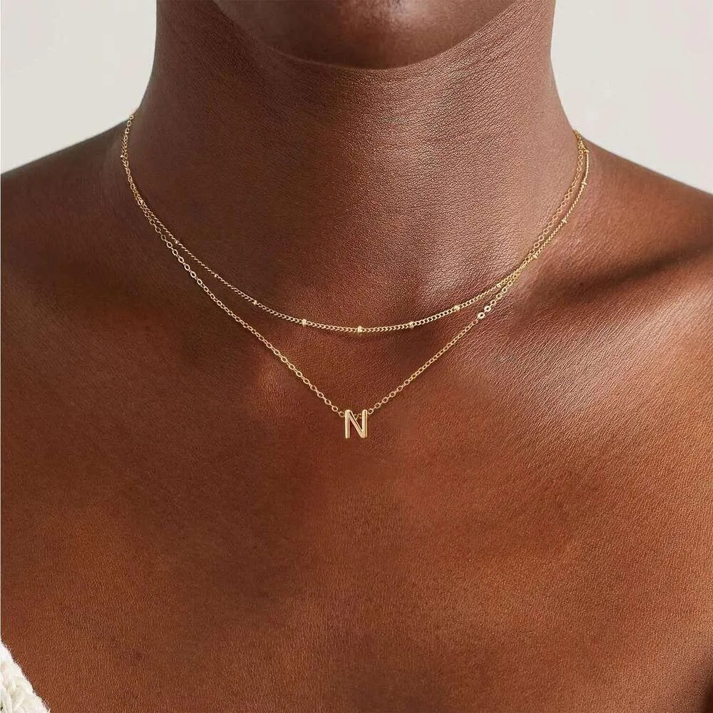 Golden Necklace 14k Gold Plated A-Z Small Initial Layered Personalized Letter Combination Exquisite Name Pendant Necklace Women's Jewelry Fashion