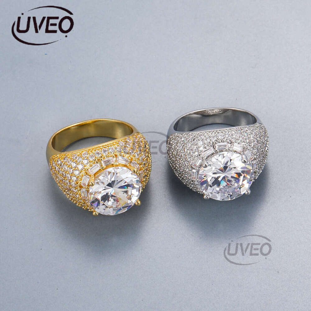 Luxury Hip Hop through the tester pigeon egg copper sleeve with large sterling silver ice out VVS Moissanite, men's and women's rings Free d