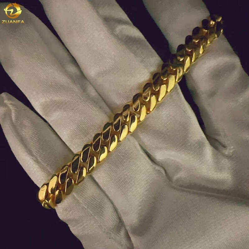 Gold-Plated Sterling Sier VVS Moissanite Hip-Hop 8mm Width Boutique Jewelry Miami Standard Cuban Link Bracelet