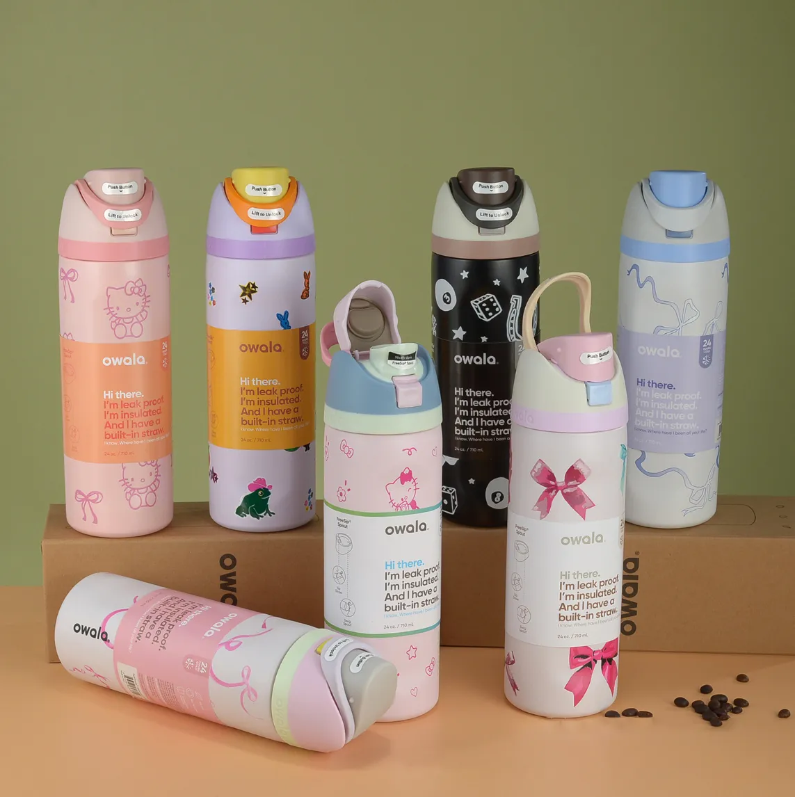 US stock Bow Tie 24Oz/32Oz Owala Tumblers Insulated Stainless Steel Cups With Straw Bpa-Free Sports Water Bottle Great For Travel 0419