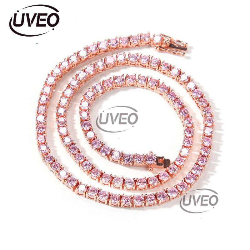 Men Women Luxury Hip Hop 4mm pink single row Ice out VVS Moissanite necklace Tennis bracelet Free delivery