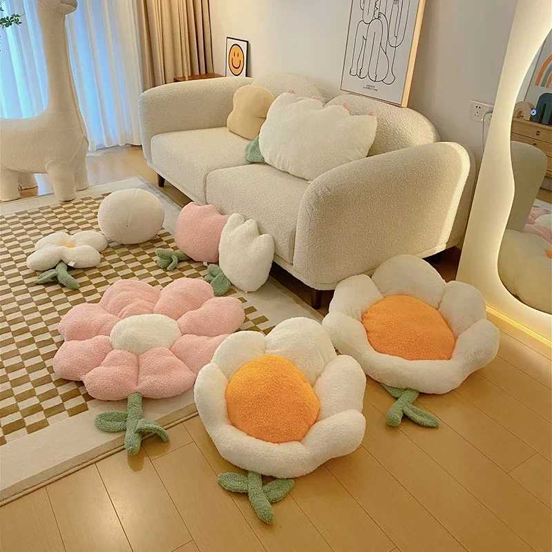 Flower Office Chair Lumbar Back Cushion Cute Plush Sofa Throw s Soft Elastic Decor Cushions Winter Floor Futon MatM251119