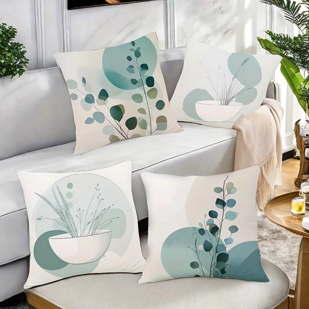 4pcs Bohemian Abstract Pattern Throw Covers Modern Cyan and White Design Comfortable and Fashionable Machine WashableM251119