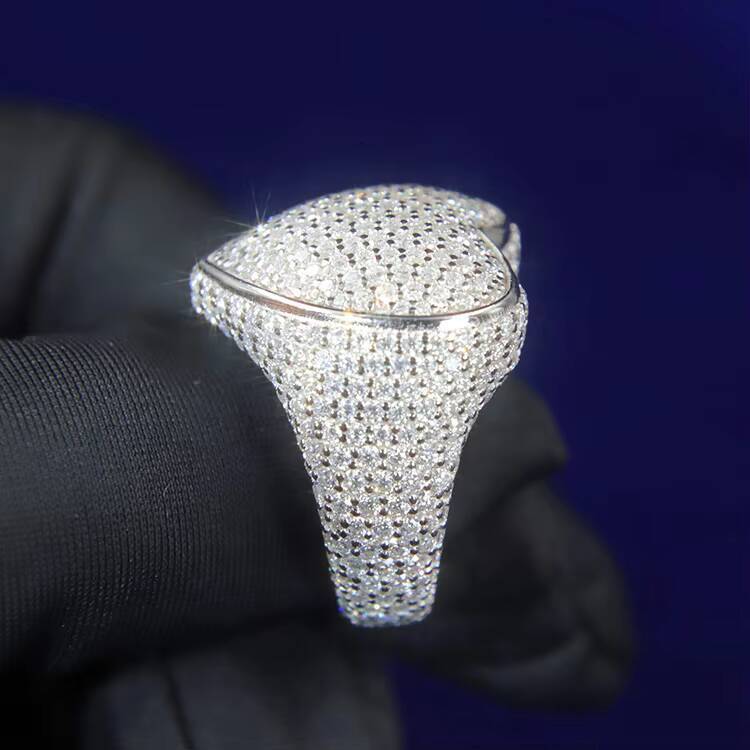 Yy Rts Iced Out Heart Vvs Moissanite Rings Pass Diamond Tester 925 Sterling Silver Hiphop New Arrival Jewelry Rings for Men