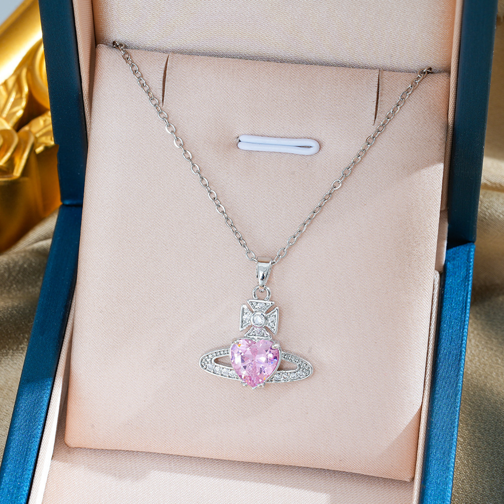 Luxury Brand Designer Jewelry European And American Hot Sale Empress Super Shiny Sweet Saturn Titanium Steel Necklace For Women Niche Light Luxury Swe