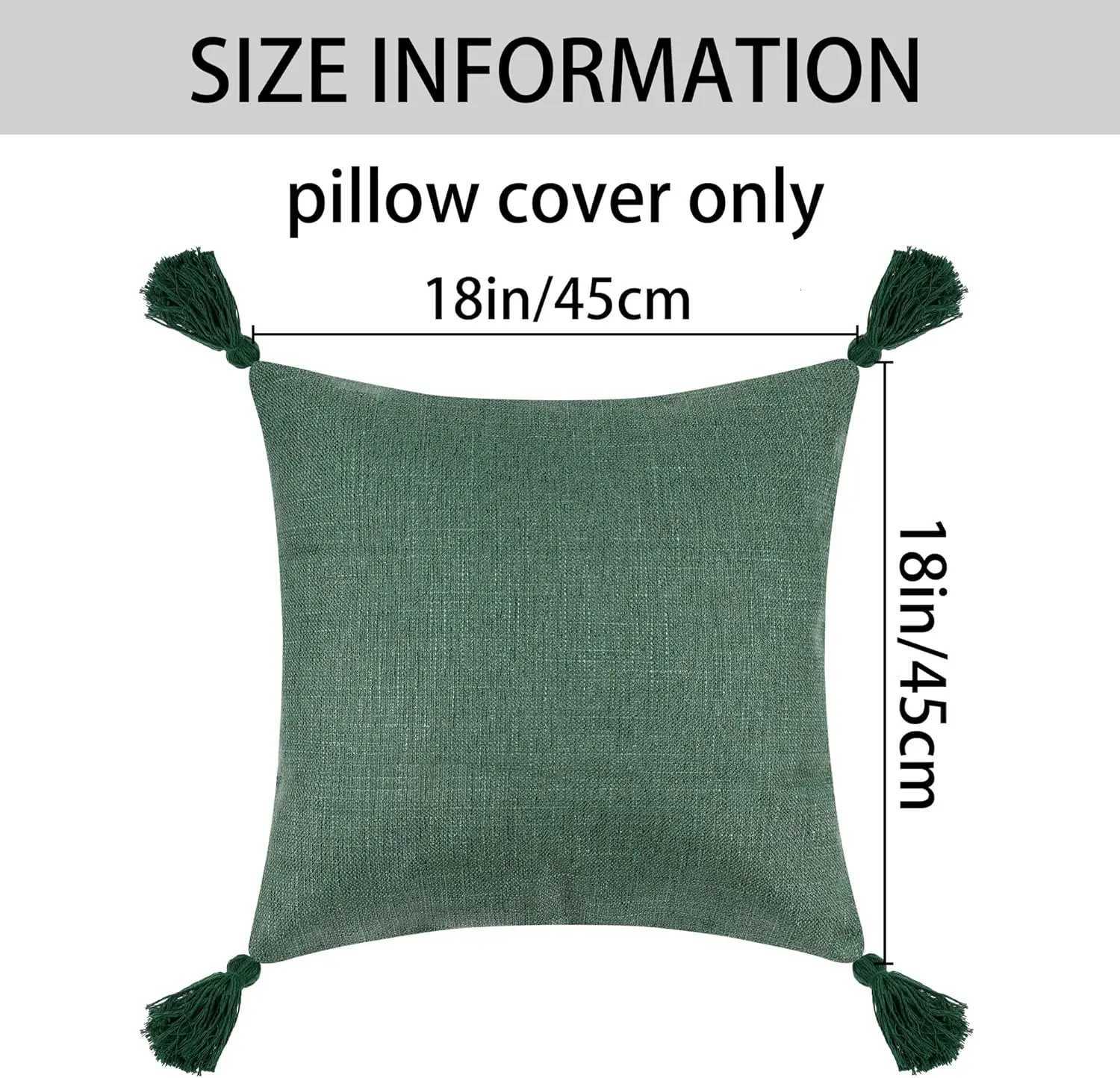 1/2Pcs Green Throw Covers Cotton Linen Sofa Cover with Tassel Boho Gift Farmhouse case Christmas Home DecorM251119