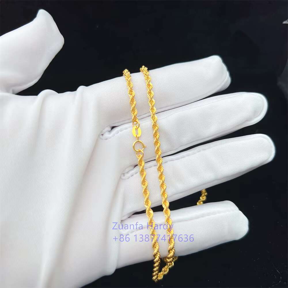 AU750 18 Karat Pure Gold Rope Chain Necklace Jewelry Wholesale Real Gold 18K Yellow Solid Gold Link Chain